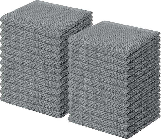 Homaxy 100% Cotton Waffle Weave Kitchen Dish Cloths, Ultra Soft Absorbent Quick Drying Dish Towels, 12 x 12 Inches, 24-Pack, Grey
