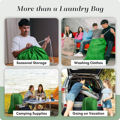 Nylon XL Laundry Bag - Locking Drawstring Closure, Machine Washable, These Large Bags Will Fit a Laundry Basket and Strong Enough to Carry up to Two Loads of Clothes (Green | 30" x 40")