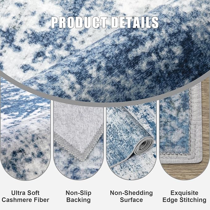 2.6'x8' Runner Rug Washable Rug;Modern Abstract Soft Thin Runner Rug Blue