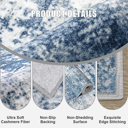 10x12 Area Rug Living Room Rug: Washable Modern Abstract Soft Thin Rug Indoor Floor No Slip Stain Resistant Carpet for Bedroom Dining Room Farmhouse Nursery Home Office - Blue