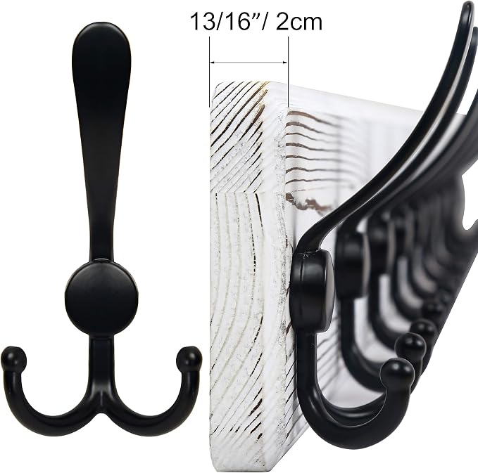 SKOLOO Rustic Wall Mounted Coat Rack, 16" Stud Spacing, Wood Coat Rack Wall Mount with 5 Triple Hooks, Farmhouse Coat Hanger Wall Mount for Hanging Backpack Jacket Coat Hat, Pack of 2