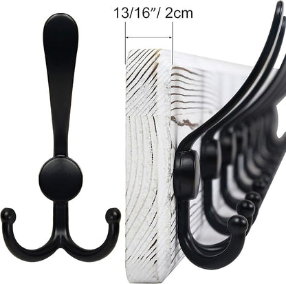 SKOLOO Rustic Wall Mounted Coat Rack, 16" Stud Spacing, Wood Coat Rack Wall Mount with 5 Triple Hooks, Farmhouse Coat Hanger Wall Mount for Hanging Backpack Jacket Coat Hat, Pack of 2