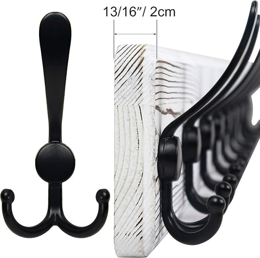 SKOLOO Rustic Wall Mounted Coat Rack, 16" Stud Spacing, Wood Coat Rack Wall Mount with 5 Triple Hooks, Farmhouse Coat Hanger Wall Mount for Hanging Backpack Jacket Coat Hat, Pack of 2