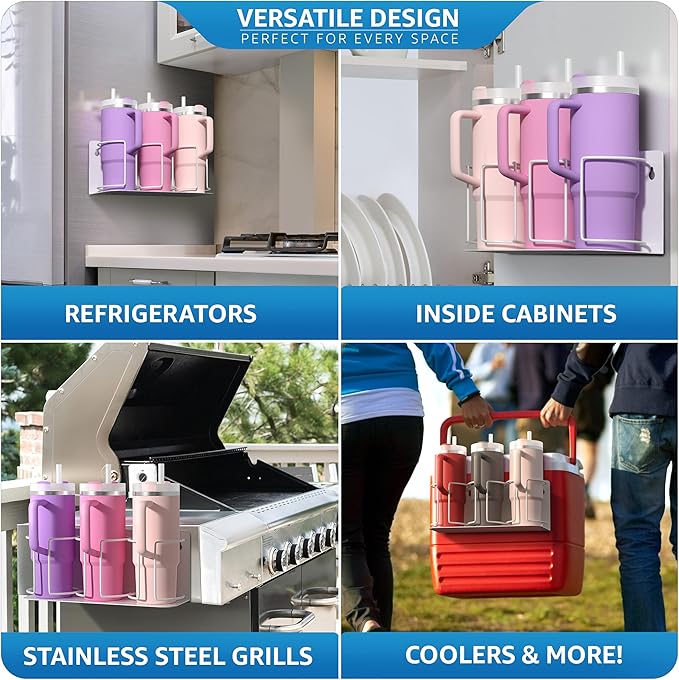 Sorbus Stanley Cup Organizer – 3-Cup Holder for Cabinet, Fridge, or Wall – Magnetic or Screw Mount – Stanley Storage Organizer for 20oz 30oz 40oz Cups, Tumblers, and Water Bottles (White 1-Pack)