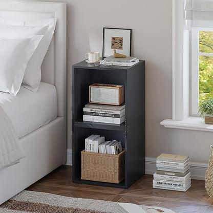 DIY Cube Storage Organizer, Stackable Display Bookcase with Anti-Tip Design, Cube Book Shelf for Bedroom, Office, Dorm, 4 Storage Cube, Black