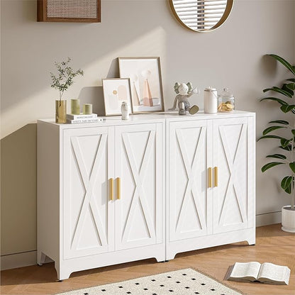 COFaR White 39" H Double Door Metal Storage Cabinet, Heavy Duty Kitchen Organizer & Coffee Bar with Adjustable Shelves, 150 lbs Top Capacity, 3-Tier Filing Cabinet for Pantry, Home Office, Dorm