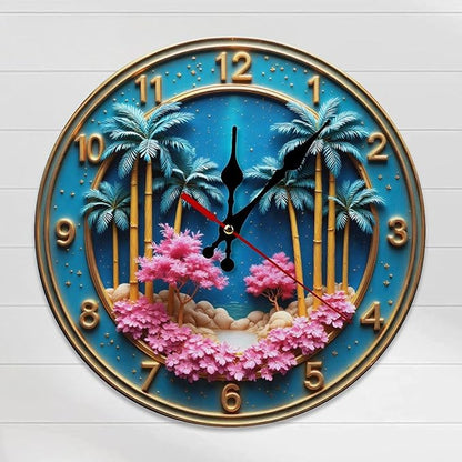 Wall Clock， Tropical Beach Non Ticking Wall Clocks Battery Operated， Blue Wooden Wall Clocks for Kitchen， Living Room， Bedroom， Office， Bathroom Decorative 25 * 25cm