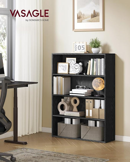 VASAGLE Custos Collection - Bookshelf, 4-Tier Bookcase, Book Shelf, Open Storage Shelf, 9.4 x 31.5 x 42.5 Inches, for Living Room, Home Office, Dining Room, Ebony Black ULBC174B01