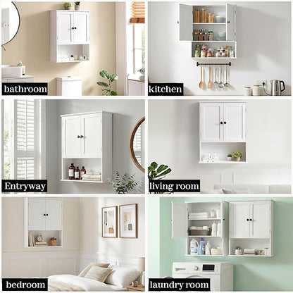 Bathroom Wall Cabinet, White 30" x 24" Wall Mounted Medicine Cabinet, Over Toilet Storage Hanging Cabinet Adjustable Shelves Cupboard with Large Space for Laundry Room, Bedroom, Kitchen, Entryway
