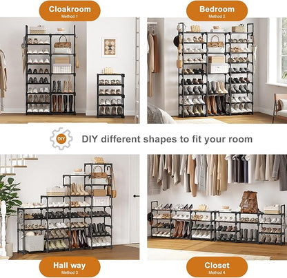 WOWLIVE 9 Tiers Large Shoe Rack Storage Organizer for Closet 50-55 Pairs Shoe Tower Unit Shelf Stackable Shoe Rack with Metal Pipes Plastic Connectors Black(SSS3B9)