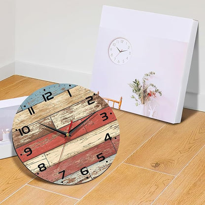 Clock for Living Room, Wooden Decorative Round Wall Clock Silent Non-Ticking Battery Operated Clock 10 Inch, Home Decor for Living Room, Kitchen, Bedroom and Office