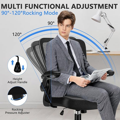 Desk Chairs with Wheels, Ergonomic Mesh Office Chair Adjustable Height and Swivel Lumbar Support Home Office Chair with Flip Up Armrests, Set of 10