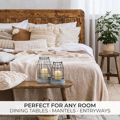 Rustic Farmhouse Lantern Decor Set of 2 - Stylish Decorative Lanterns for Your Living Room, Fireplace Mantle or Kitchen Dining Table - Modern Indoor/Outdoor Coffee Table Decor for Your Entire Home