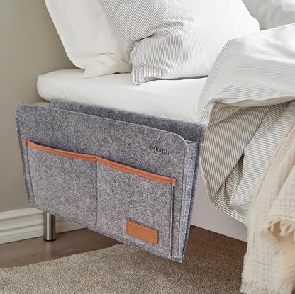 Bedside Caddy, Sofa Caddy, Storage Organizer Pocket for Dorm, Bedroom, 5 Pockets Felt Organizer for Magazine, Remote, Phone, Tablet, Pad, Glasses, Pen, Remote Control (Grey-Short)