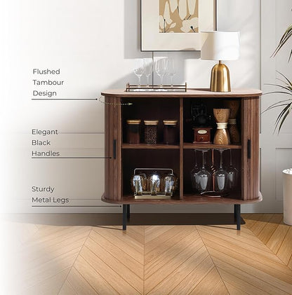 LuxenHome Sideboard Buffet Cabinet with Storage, 35" Walnut Mid Century Modern Accent Cabinet, Sliding Door Entryway Small Storage Cabinets for Kitchen, Living Room, Entryway
