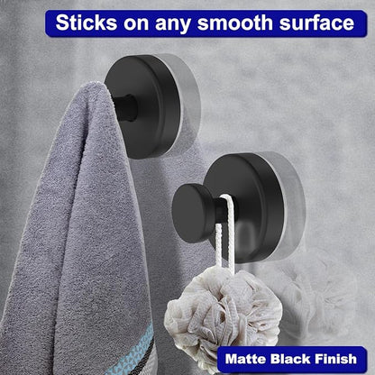Suction Cup Hooks for Shower, Removable Towel Hooks for Bathroom Window Glass Door Wall, Bath Robe Looafh Hook for Hanging - 4 Pack, Black