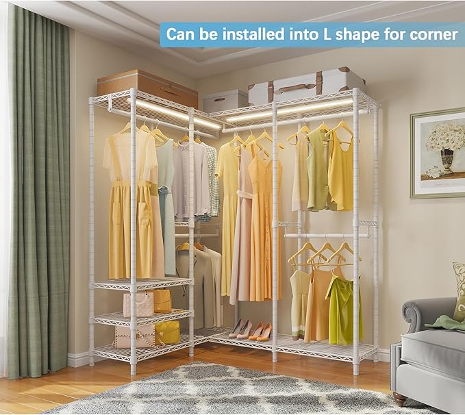 VIPEK V40L Clothes Rack with Dimmable LED Lights, 3000K Warm White, Heavy Duty Clothing Rack for Hanging Clothes Portable Closet Wardrobe Freestanding Closet Rack for Bedroom, Max Load 890lbs, White