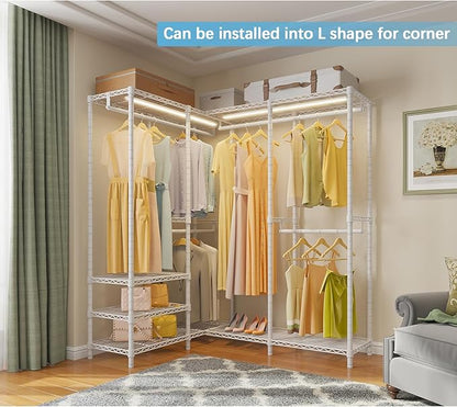 VIPEK V40L Clothes Rack with Dimmable LED Lights, 3000K Warm White, Heavy Duty Clothing Rack for Hanging Clothes Portable Closet Wardrobe Freestanding Closet Rack for Bedroom, Max Load 890lbs, White