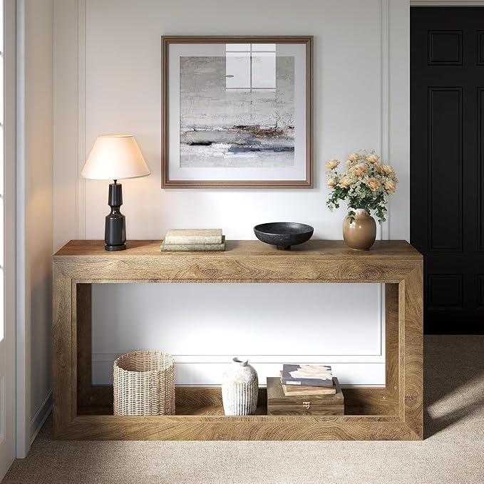 LITTLE TREE Narrow Console Tables, 63" Couch Table Behind Sofa, Extra Long Console Table for Entryway, Hallway, Living Room, Entrance, Foyer, Modern Light Oak Brown