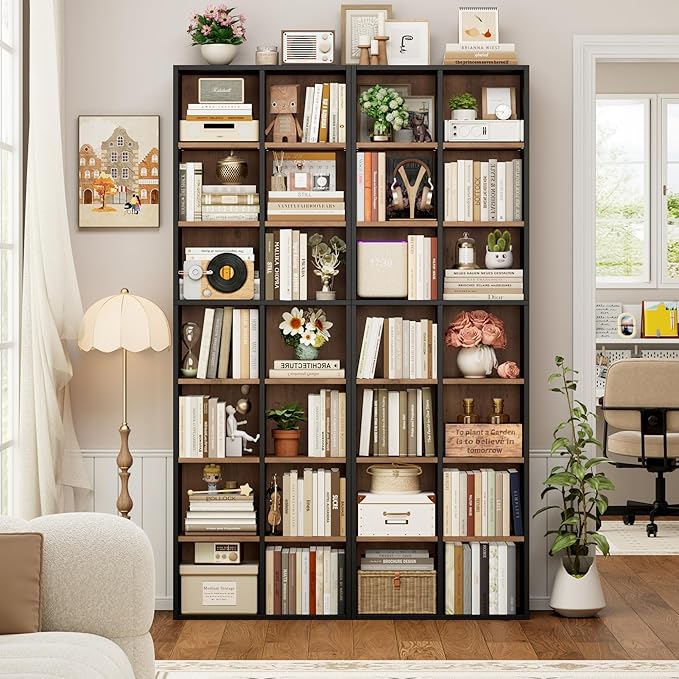 FOTOSOK 71'' Tall Bookshelf Set of 2, 7 Tier Large Bookshelf with Adjustable Shelves, Wide Bookcases and Bookshelf, DVD/CD Media Tower Storage, Cube Book Shelf Display Shelf Cabinet, Black/Brown