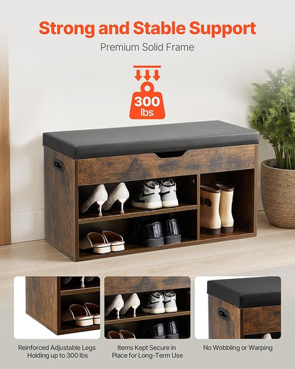 VEVOR Shoe Storage Bench with Padded Cushion, Entryway Bench with Hidden Storage, Holds up to 300 lbs, 31.7 x 12.0 x 17.5 Inches, for Entryway, Hallway, Living Room, Bedroom
