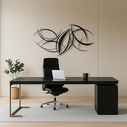 pluviart Modern Abstract Metal Wall Art – Black Curved Lines Sculpture for Living Room, Bedroom or Office – Large 3D Contemporary Home Decor – Minimalist Iron Wall Accent (40”x23”)