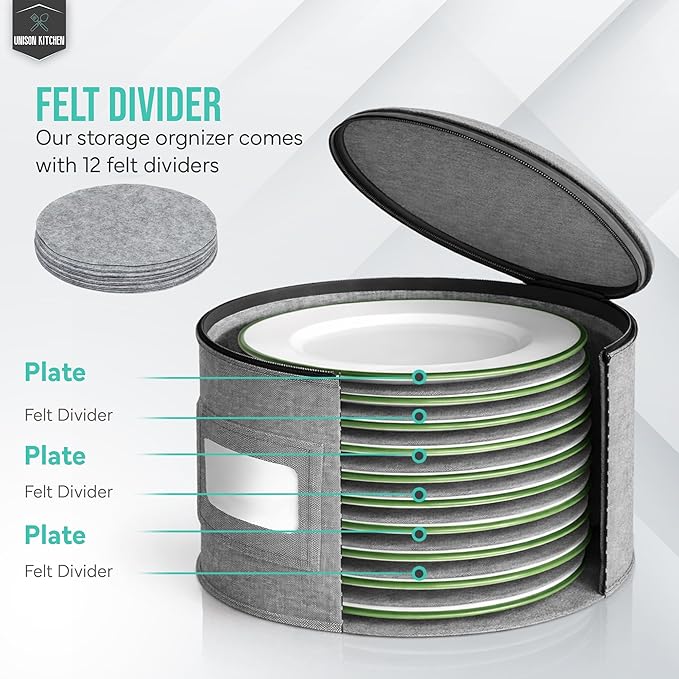 4-Piece Dish Storage Container Set – Hard Shell Dinnerware Organizer with Dividers for Plates, Stackable, and Ideal for Fine China Storage, Kitchen Organization & Moving Supplies – Grey
