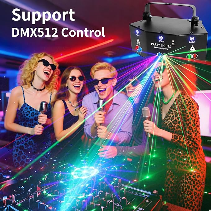 9 Eyes DJ Disco Light, RGB Party Stage Lights by Remote and DMX512 Control, Sound Activated LED Pattern Strobe Lights for Parties Live Light Show Xmas Bar Club Disco Dancing (9 Eyes Lights)