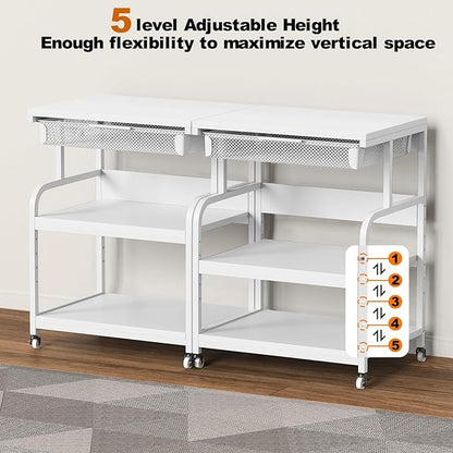 EasyCom 23.6''x18.9'' Extra Large Printer Stand with Drawer, 5-Adjustable Heights 3 Tier Table with Wheels, Rolling Printer Cart with Storage for Printer Scanner Fax Home Office Use