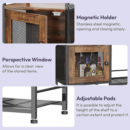SWTYMIKI Coffee Bar with Hanging Rack - Farmhouse Coffee Stand Station Multi-Purpose Buffet Sideboard Cabinet with Drawers - Kitchen Bar Table for Living Room, Corner, Small Space, Espresso