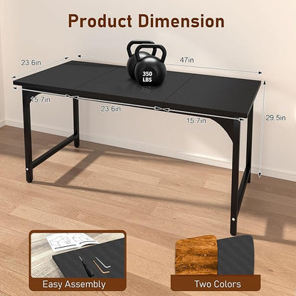 Computer Desk, 47 Inch Home Office Desks, Office Desk for Gaming Writing Study Work, Study Table with Large Legroom, Computer Desk with Metal Frame, Modern Simple Home Office Desk for Bedroom