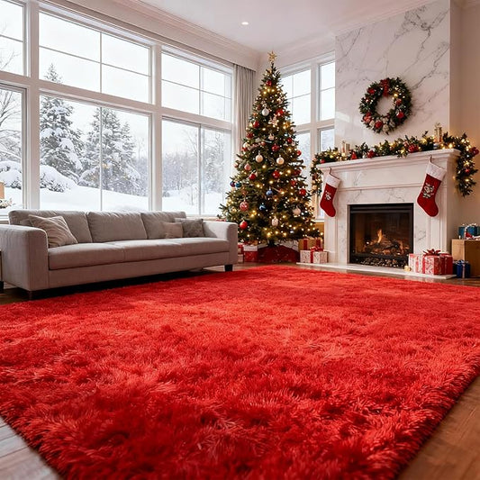 Red Shag Area Rugs for Bedroom Living Room,Ultra Soft Fluffy Christmas Area Rugs 9x12 for Dorm,Indoor Carpet Plush Rugs for Living Room Home Decor (Red, 9X12 Feet)