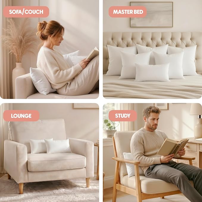 Utopia Bedding 14x20 Pillow Inserts, Set of 2, White – Indoor Decorative Throw Pillows for Bed, Sofa & Couch – Soft, Supportive & Fluffy Cushion Inserts