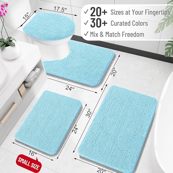 OLANLY Bathroom Rugs 32x20, Extra Soft Absorbent Chenille Bath Rugs, Rubber Backing Quick Dry, Machine Washable Bath Mats for Bathroom Floor, Tub and Shower, Home Decor Accessories, Sky Blue