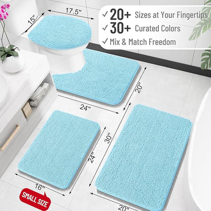 OLANLY Bathroom Rugs 32x20, Extra Soft Absorbent Chenille Bath Rugs, Rubber Backing Quick Dry, Machine Washable Bath Mats for Bathroom Floor, Tub and Shower, Home Decor Accessories, Sky Blue