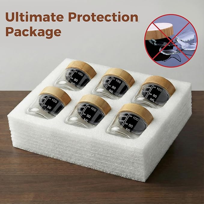 HomArtist 4oz Glass Salad Dressing Containers with Bamboo Lids - 6 Pack Small Airtight Condiment Cups, Leakproof Mini Sauce Jars for Picnic, Ketchup, Dip & Snacks, BPA-Free & Dishwasher Safe
