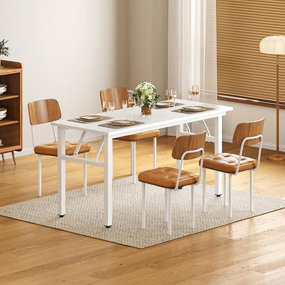 DlandHome Computer Desk, 59.8Inch Office Desk Computer Table, Study Writing Study Desk for Home Office, White Desktop and White Frame