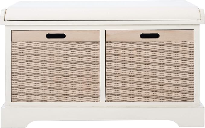 Safavieh Home Collection Landers Distressed White 2-Drawer/Cushion Storage Bench (Fully Assembled) BCH5702A