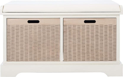 Safavieh Home Collection Landers Distressed White 2-Drawer/Cushion Storage Bench (Fully Assembled) BCH5702A