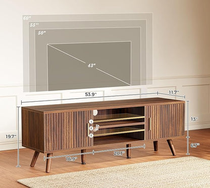 SUPERJARE TV Stand for 55 Inch TV, Entertainment Center with Adjustable Shelf, 2 Cabinets, TV Console Table, Media Console, Solid Wood Feet, Cord Holes, for Living Room, Bedroom, Walnut