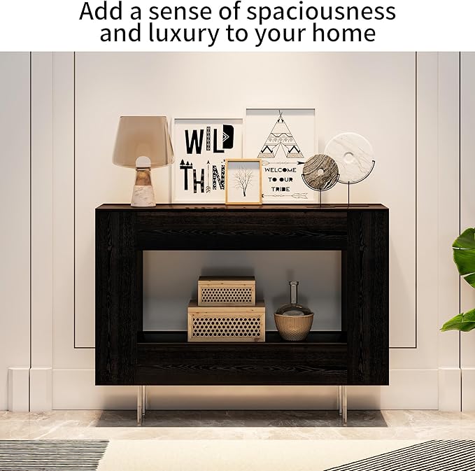 Narrow Console Table with Hidden Side Storage Cabinets, Adjustable Shelves, Modern Black Entryway Sofa Table for Behind The Couch, Living Room, Hallway, Black