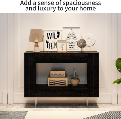 Narrow Console Table with Hidden Side Storage Cabinets, Adjustable Shelves, Modern Black Entryway Sofa Table for Behind The Couch, Living Room, Hallway, Black