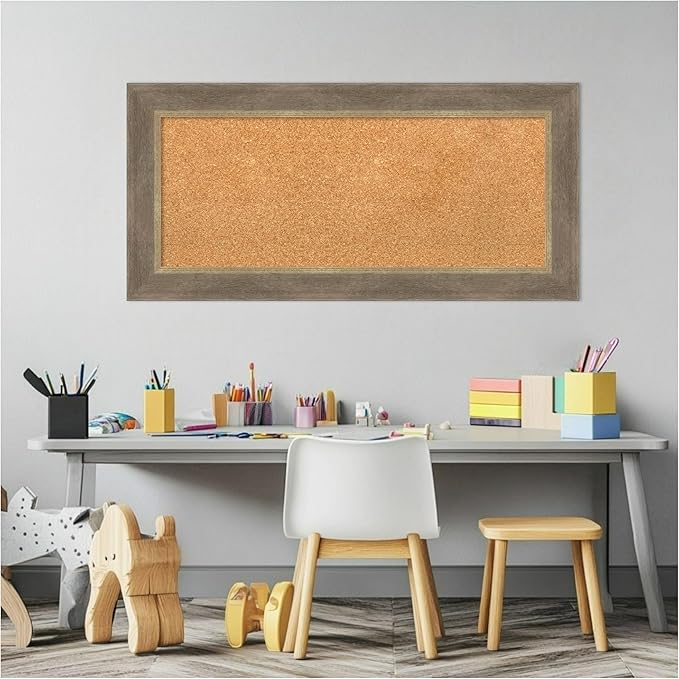 Amanti Art Natural Cork Board for Wall, 17x35 Vision Board with Brown Wood Frame, Medium Corkboard Office Decor for Home Organization, Coastal Corkboard Pinboard to display items for home organization