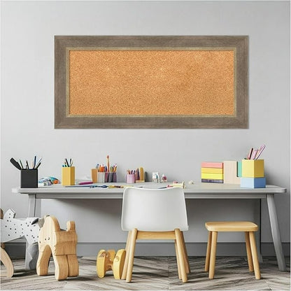 Amanti Art Natural Cork Board for Wall, 17x35 Vision Board with Brown Wood Frame, Medium Corkboard Office Decor for Home Organization, Coastal Corkboard Pinboard to display items for home organization