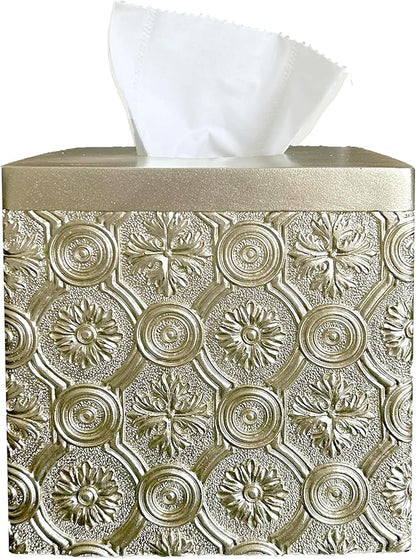 Hymmah Modern Square Tissue Box Cover Holder,Bathroom Accessories Decor Unique Design Tissue Box Cover for Bathroom Vanity Counter Tops Also Great for Bedrooms and Living Rooms (Gold)