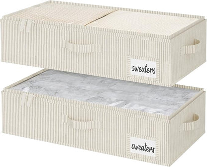 StorageWorks Under Bed Storage Containers with Handles and Label Holder, 2 Pack Ultra-thick Fabric Underbed Bins, Closet Organizer for Clothes, Blankets, Sweater