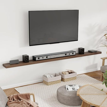Heimlove 55 Inch Floating Shelves for Wall 8 Inch Deep Walnut Shelves Set of 2,Wall Mounted Rustic Wood Long Floating Shelf，Large Extra Display & Storage Shelf with Invisible Brackets