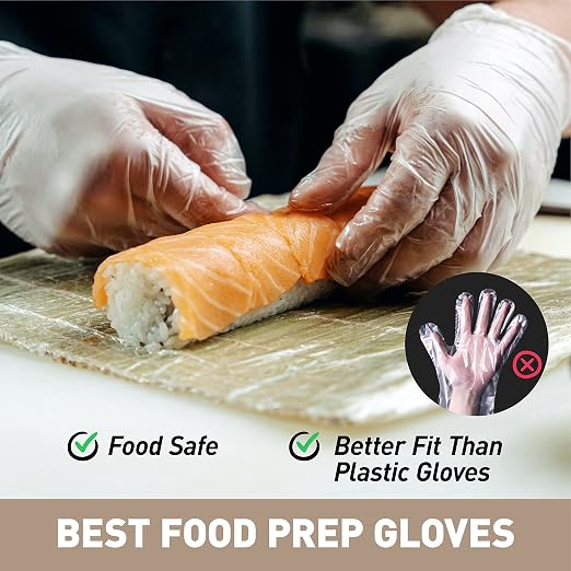 OKIAAS Disposable Gloves XL, Food Safe| Latex-Free and Powder-Free Clear Vinyl Gloves for Cooking, Food Prep, Household Cleaning | Medium,100 Counts/Box