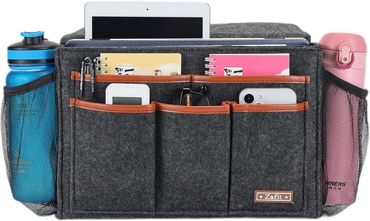 Zafit Bedside Caddy, Large Size Bedside Storage Organizer Bedside Organizer Caddy for Magazine Remotes Phone (13.4'' x 18.1'' Plus Size, Dark Grey)
