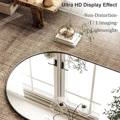HARRITPURE 76"x46"Full Length Mirror - Arch Floor Mirrors with Aluminum Alloy Frame Free-Standing Wall Mounted or Leaning Large Bedroom Dressing Mirror,Black